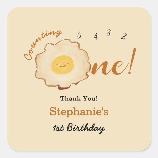 かわいい目玉焼き1歳誕生日 スクエアシール (正面)