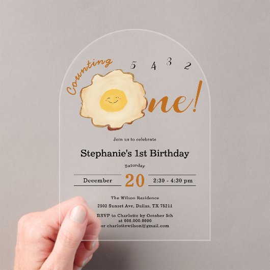 かわいい目玉焼き 1歳の誕生日 アクリル招待状 (インサイチュ (ポータブル))