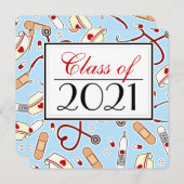 かわいい看護学校RNブルー卒業広場 招待状 (正面/裏面)