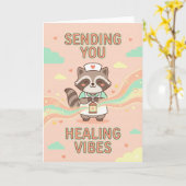 かわいい看護師たぬきがあなたに癒しのエネルギーを送ります カード (黄色い花)