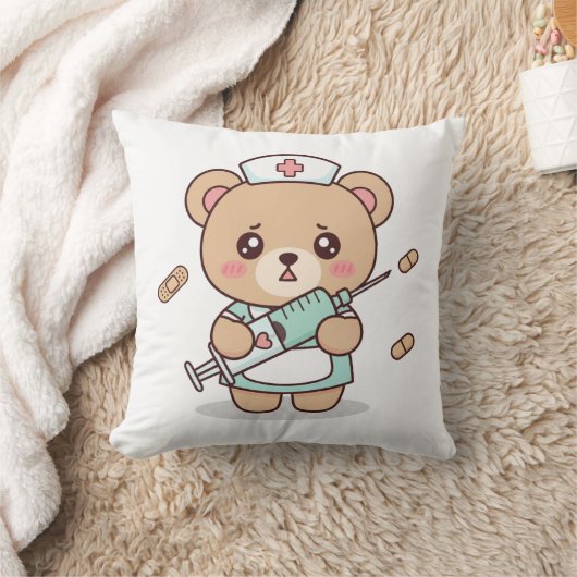 かわいい看護師のテディベア枕 クッション (ブランケット)