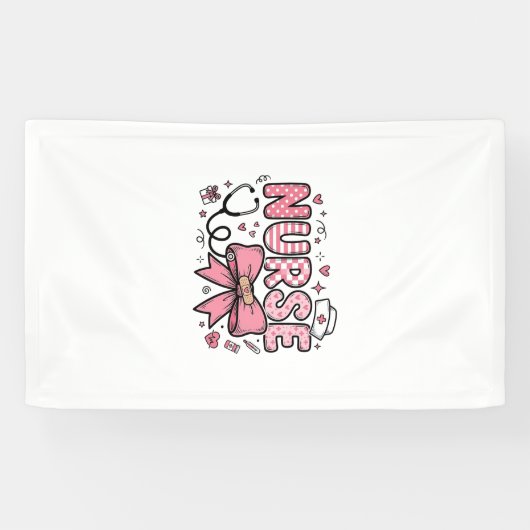 かわいい看護師リボンハートベクターTシャツデザイン_1 横断幕 (横)