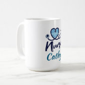 かわいい看護師人生のライン ブルーハート 名前入り コーヒーマグカップ (正面左)