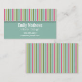かわいい真新しい緑及びピンクは縞で飾ります 名刺 (正面/裏面)
