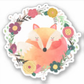 かわいい眠いキツネインリースコンター シール (正面)
