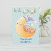 かわいい眠いクマonムーン男の赤ちゃんシャワー 招待状 (スタンド正面)