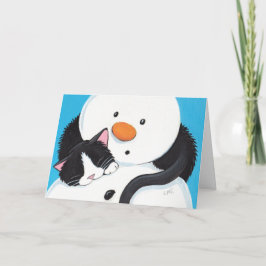 かわいい眠いタキシード猫と雪だるまクリスマスカード シーズンカード