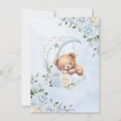 かわいい眠いテディベアーブルーフローラ少年ベイビーシャワー サンキューカード (裏面)