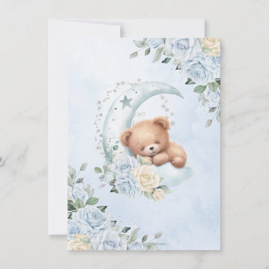 かわいい眠いテディベアーブルーフローラ少年ベイビーシャワー サンキューカード
