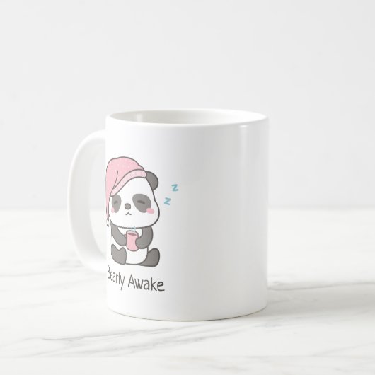 かわいい眠いパンダ早く起き上がったユーモアコーヒーマグ コーヒーマグカップ (正面左)