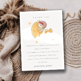 かわいい眠いピンクベアーオーバームーンガール赤ちゃんシャワー サンキューカード