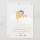 かわいい眠いピンクベアーオーバームーンガール赤ちゃんシャワー サンキューカード (正面)