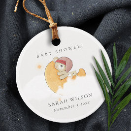 かわいい眠いピンクベアーオーバームーンガール赤ちゃんシャワー フェイバータグ