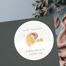 かわいい眠いピンクベアーオーバームーンガール赤ちゃんシャワー ラウンドシール