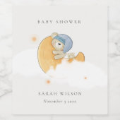 かわいい眠いブルーベアーオーバームーンボーイ赤ちゃんシャワー ワインラベル (シングルラベル)