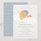かわいい眠いベアーオーバームーンボーイベビーシャワー招待状 サンキューカード (正面/裏面)