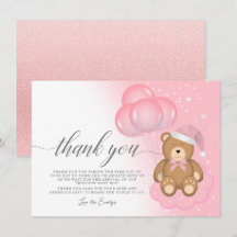 かわいい眠いベアーガールベビーシャワーサンキューカード