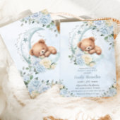 かわいい眠いベアームーンブルーフローラボーイベビーシャワー 招待状