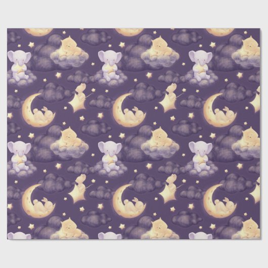 かわいい眠いベビーアニマルとの良い夜 ラッピングペーパー (フラット)