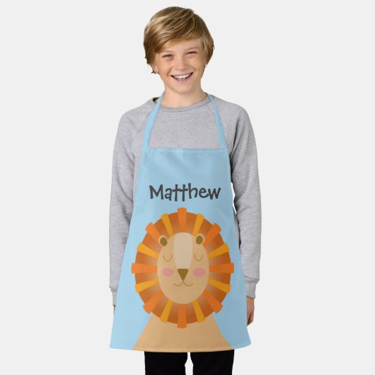 かわいい眠いライオンキッズパーソナライズされたデザイン エプロン (着用した状態)