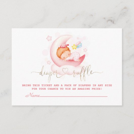 かわいい眠い女の子の上の月の金ゴールドおむつラッフル エンクロージャーカード (正面)