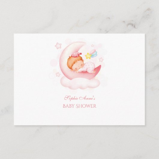 かわいい眠い女の子の上の月の金ゴールドおむつラッフル エンクロージャーカード (裏面)