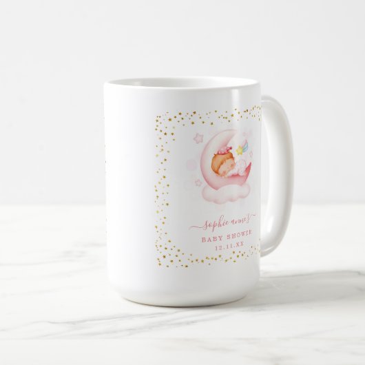 かわいい眠い女の子の月の上に金ゴールド赤ちゃんシャワー コーヒーマグカップ (正面右)