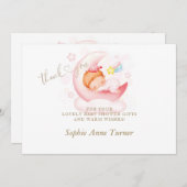 かわいい眠い女の子ムーンベビーシャワー書道 サンキューカード (正面/裏面)