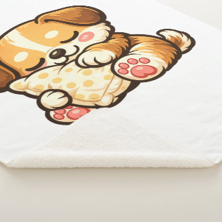 かわいい眠い子犬と枕 シェルパブランケット