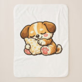 かわいい眠い子犬と枕 シェルパブランケット (正面)