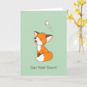 かわいい眠い小さなキツネが早く良くなる空白の カード (黄色い花)
