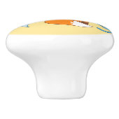 かわいい眠い小さなキツネアンブレラオンイエロー セラミックノブ (側面)