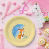 かわいい眠い小さなキツネアンブレラオンイエロー ペーパープレート (パーティー)