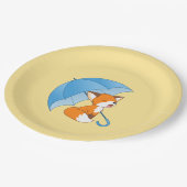 かわいい眠い小さなキツネアンブレラオンイエロー ペーパープレート (アングル)