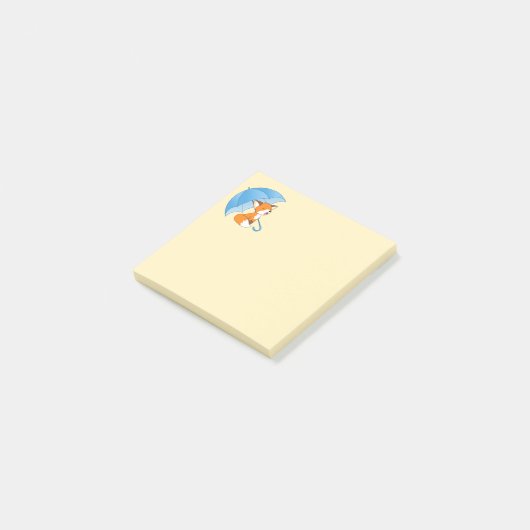かわいい眠い小さなキツネアンブレラオンイエロー ポストイット (アングル)