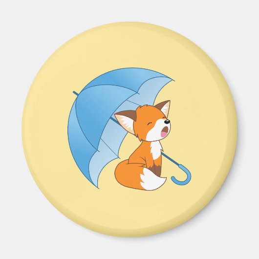 かわいい眠い小さなキツネアンブレラオンイエロー マグネット (正面)
