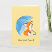 かわいい眠い小さなキツネ傘が早く良くなる カード (正面)