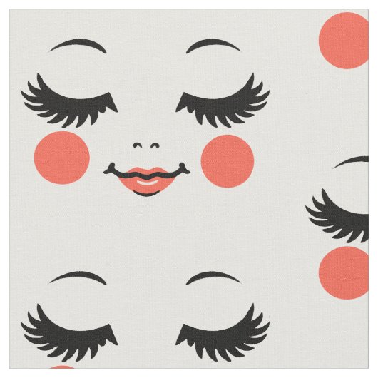 かわいい眠い漫画の人形顔アートイラスト ファブリック (クローズアップ)