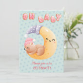 かわいい眠い熊オンムーンガール赤ちゃんシャワー 招待状 (スタンド正面)