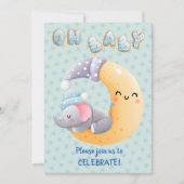 かわいい眠い象オンムーン男の赤ちゃんシャワー 招待状 (正面)
