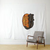 かわいい眠い黒猫のカボチャのハロウィンエッセン タペストリー (インサイチュ(横))