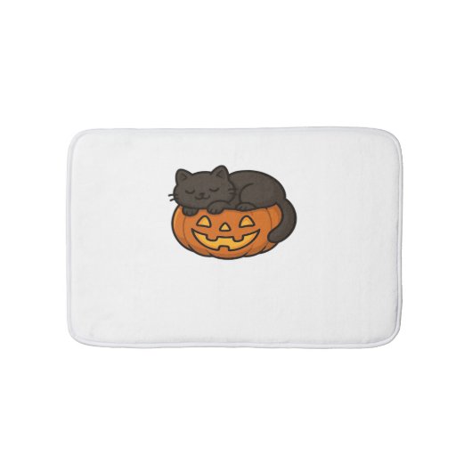 かわいい眠い黒猫のカボチャのハロウィンエッセン バスマット (正面)