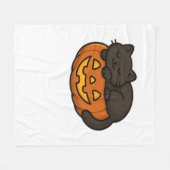 かわいい眠い黒猫のカボチャのハロウィンエッセン フリースブランケット (正面(横))