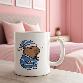 かわいい眠そうなカピバラマグカップ | リラックスできるコーヒータイム ツートーンマグカップ