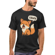 かわいい眠そうなキツネのイラストTシャツ - あくびするキツネ