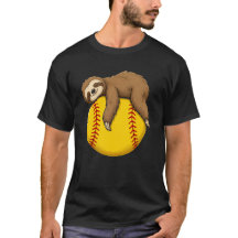 かわいい眠そうなナマケモノがソフトボールを抱えるスポーツデザイン