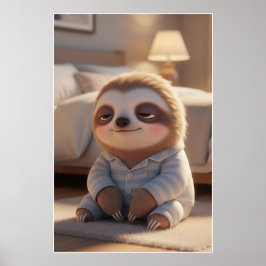 かわいい眠そうなナマケモノのパジャマアートポスター ポスター