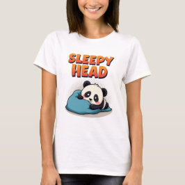 かわいい眠そうなパンダ「寝坊助」レディースTシャツ Tシャツ