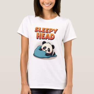 かわいい眠そうなパンダ「寝坊助」レディースTシャツ Tシャツ