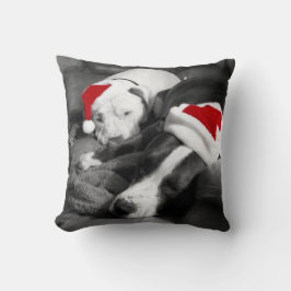 かわいい眠そうなピットブル・テリアの子犬 サンタ クリスマス クッション